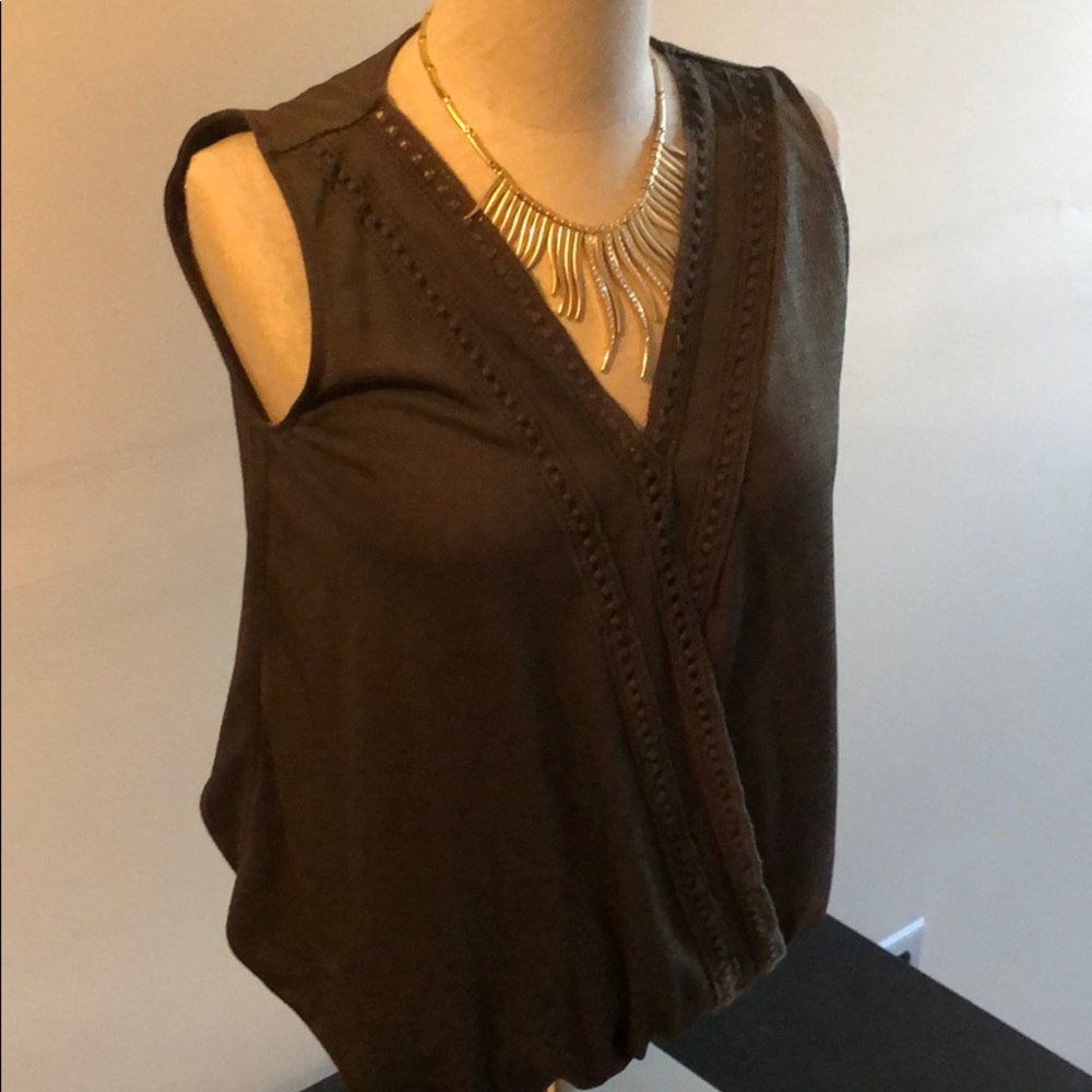 New York And Company Surplice Blouson Top in Olive